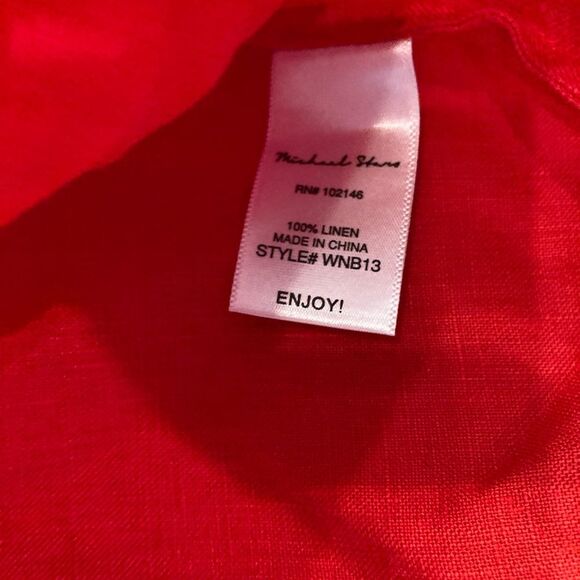 Michael Stars 100% Linen Charlie Button Down Short Sleeve Shirt Cherry Red Med - Picture 5 of 8